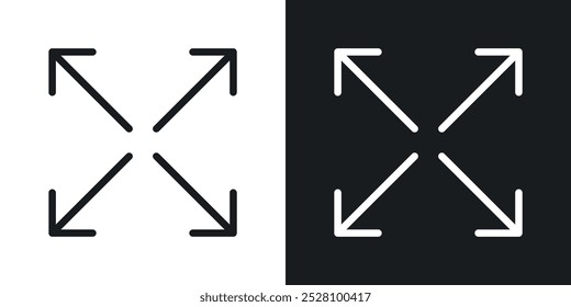 Expand vector icon set in black and white