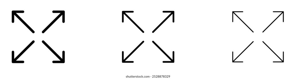 Expand vector icon set in black and blue colors.