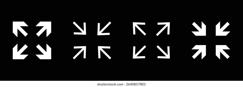 Expand vector icon set. video full screen size line icon. extend screen sign. stretch or flexible vector icon suitable for apps and websites UI designs.