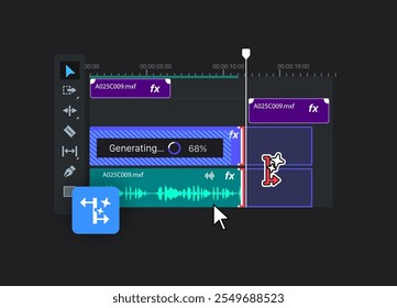 Expand the Video on the Timeline. Generating button. Increase the Duration of the Footage. Vector illustration
