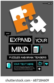 Expand Your Mind Puzzles and Brain Teasers Retro Style Poster with Text Box Template