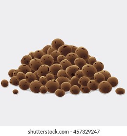 Expanded clay aggregate, clay pallets, keramzit, haydite, bloating clay, aglite, stones or breakfast chocolate balls vector illustration