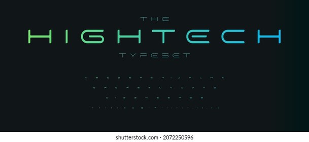 Expanded futuristic font, thin wide alphabet. High tech typeset for headline and logo of hud, ai, data science graphic, sci-fi, science and medical technology, digital interface. Vector typography