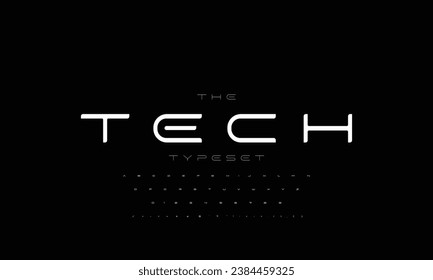 Expanded futuristic font, thin wide alphabet. High tech typeset for headline and logo of hud, ai, data science graphic, sci-fi, science and medical technology, digital interface. Vector typography