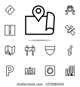 expanded map with pin icon. Navigation icons universal set for web and mobile on white background