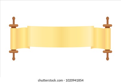 Expanded scroll of paper, blank parchment scroll, design element isolated on white background. Vector illustration