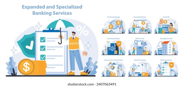 Expanded and specialized banking services set. Comprehensive coverage of financial operations. Client support, transaction ease, diversified portfolios. Offers for savings, loans, investments.