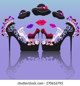 Expanded vector women flat icon set with vintage elements
