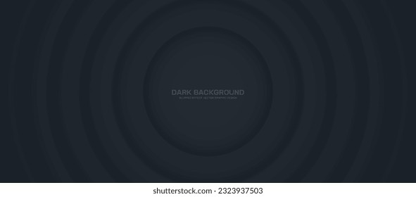 Expanding Concentric Circles 3D Vector High-Tech Minimalistic Dark Grey Abstract Background. Blurred Pulsing Lines Layered Dynamic Three Dimensional Structure Conceptual Wide Minimalist Art Wallpaper