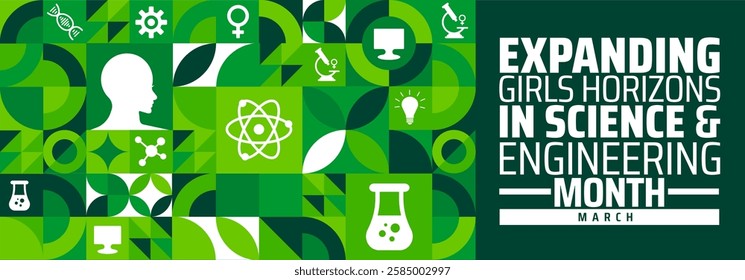 Expanding Girls Horizons in Science and engineering month background banner or poster design template. observed every year in March. Holiday concept. Use to any Template, card, poster, placard.