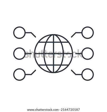 Expanding the global contact structure. Industrial and scientific relations. Vector linear icon isolated on white background.