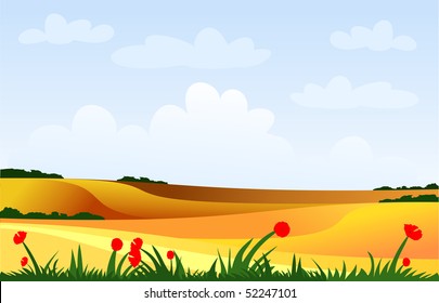 Expanse of cultivated fields ready for harvest, vector
