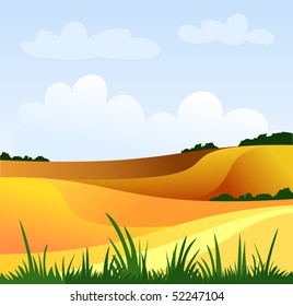 Expanse of cultivated fields ready for harvest, vector