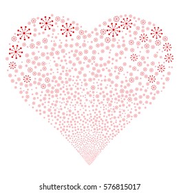 Expanse fireworks with heart shape. Vector illustration style is flat red iconic symbols on a white background. Object heart done from random pictographs.