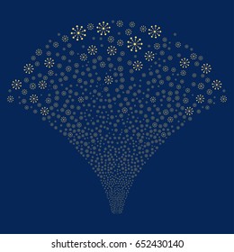 Expanse salute stream. Vector illustration style is flat yellow iconic symbols on a blue background. Object stream fountain combined from random design elements.