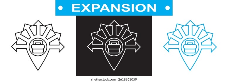 Icono de expansión. Vector para Sitios web, interfaces móviles, presentaciones, Anuncio, imagen de marca, etc. Ilustración vectorial. aislado en el fondo blanco y negro. EPS 10