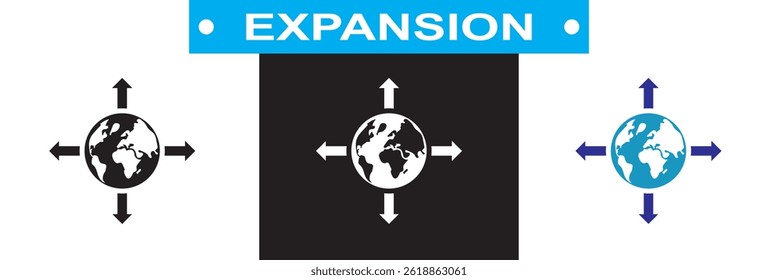 Ícone Expansão. Vetor para sites, interfaces móveis, apresentações, banner, marca visual etc. Ilustração vetorial. isolada no plano de fundo branco e preto. EPS 10