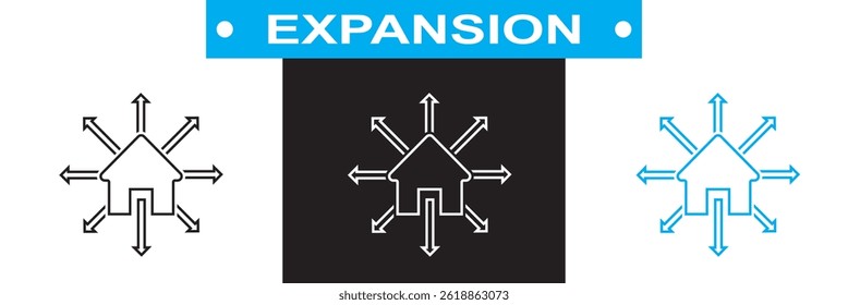 Ícone Expansão. Vetor para sites, interfaces móveis, apresentações, banner, marca visual etc. Ilustração vetorial. isolada no plano de fundo branco e preto. EPS 10