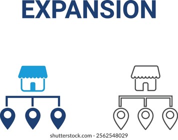 Expansion icons. Containing franchise, license, royalties, chain, expansion, shop, business model, franchisor and more. Solid vector icons collection.