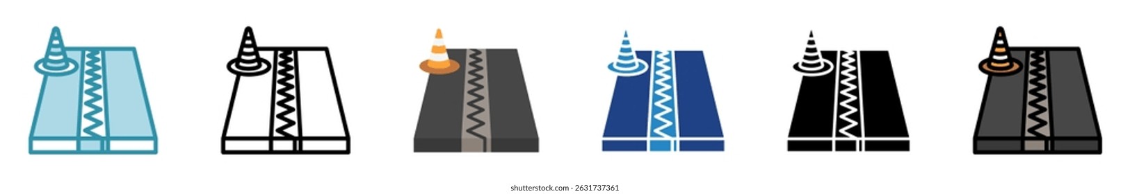 Junta de expansão multi estilo, mini conjunto de ícones de ilustração. contorno, plano, glifo, cor de linha. vetor para IU, UX, aplicativo, web, digital ou impressão, relacionado à indústria, construção, engenharia civil.