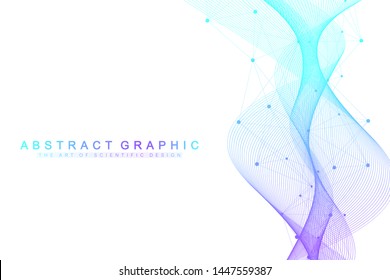 Expansion of life. Colorful explosion background with connected line and dots, wave flow. Visualization Quantum technology. Abstract graphic background explosion, motion burst, vector illustration
