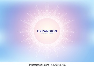 Expansion of life. Colorful explosion background with connected line and dots, wave flow. Visualization Quantum technology. Abstract graphic background explosion, motion burst, vector illustration