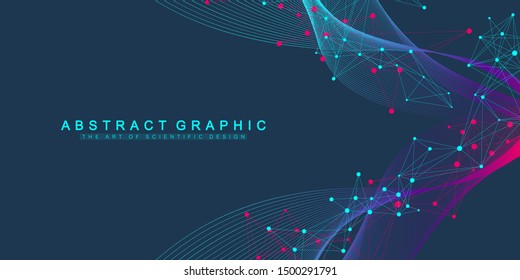 Expansion of life. Colorful explosion background with connected line and dots, wave flow. Visualization Quantum technology. Abstract graphic background explosion, motion burst, vector illustration