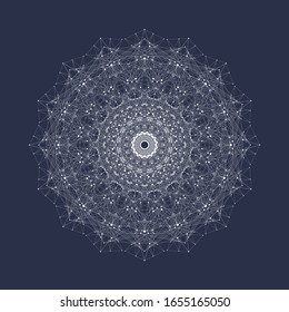 Expansion of life. Colorful explosion background with connected line and dots, wave flow. Visualization Quantum technology. Abstract graphic background explosion, motion burst, vector illustration.