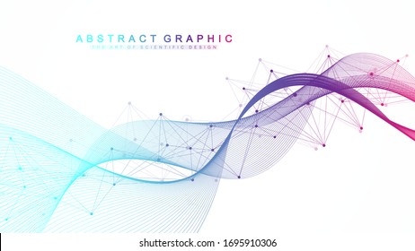 Expansion Of Life. Colorful Explosion Background With Connected Line And Dots, Wave Flow. Visualization Quantum Technology. Abstract Graphic Background Explosion, Motion Burst, Vector Illustration.