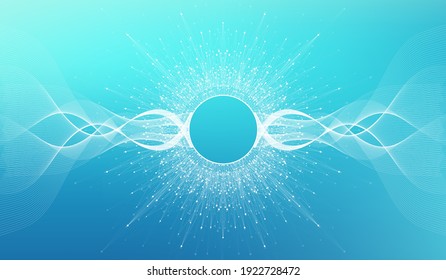 Expansion of life. Colorful explosion background with connected line and dots, wave flow. Visualization Quantum technology. Abstract graphic background explosion, motion burst, vector illustration.