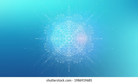 Lebenserweiterung. Farbiger Explosionshintergrund mit angeschlossener Linie und Punkten, Wellenfluss. Visualisierung Quantentechnologie. Explosion abstrakter grafischer Hintergrund, Motion Burst, Vektorgrafik