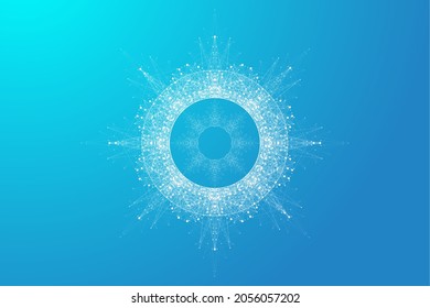 Expansion of life. Colorful explosion background with connected line and dots, wave flow. Visualization Quantum technology. Abstract graphic background explosion, motion burst, vector illustration