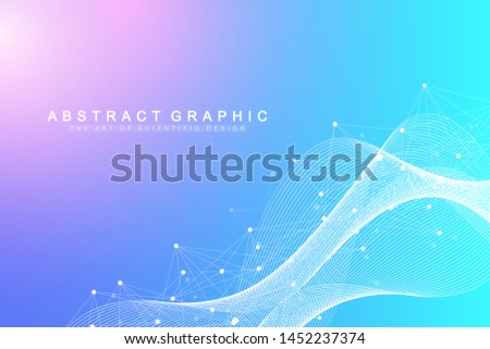 Expansion of life. Colorful explosion background with connected line and dots, wave flow. Visualization Quantum technology. Abstract graphic background explosion, motion burst, vector illustration