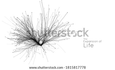 Expansion of life. Vector neuron growth. Small particles strive out of center randomly. Organic growth of tentacles. Space colonization. Burst, explosion backdrop.