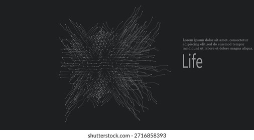 Expansión de la vida. Fondo de explosión de esfera de Vector. Las Pequeñas partículas luchan fuera del centro. Desechos borrosos en rayos o líneas bajo alta velocidad de movimiento. Explosión, fondo de explosión