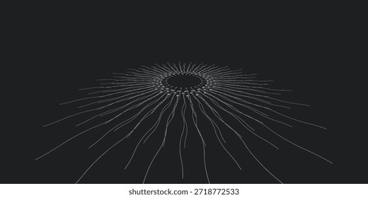 Expansion of life. Vector sphere explosion background. Small particles strive out of center. Blurred debrises into rays or lines under high speed of motion. Burst, explosion backdrop