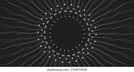 Expansión de la vida. Fondo de explosión de esfera de Vector. Las Pequeñas partículas luchan fuera del centro. Desechos borrosos en rayos o líneas bajo alta velocidad de movimiento. Explosión, fondo de explosión