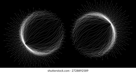Expansión de la vida. Fondo de explosión de esfera de Vector. Las Pequeñas partículas se esfuerzan fuera del centro. Desechos borrosos en rayos o líneas bajo alta velocidad de movimiento. Ráfaga, fondo de explosión
