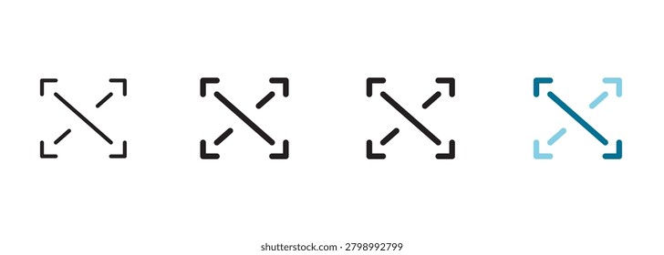 Expansion limit icon with intersecting diagonal arrows extending outward to corners representing smart factory system scaling thresholds, digital manufacturing capacity boundaries, and tech.
