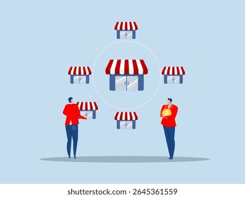 expansion with Real estate business Franchise shop sme Chain store management, an online store or franchise chain store expand business scale concept 
