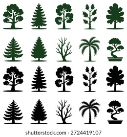 Uma extensa coleção de 20 silhuetas de árvores profissionalmente projetadas, oferecendo um kit completo de ferramentas para gráficos ambientais e paisagísticos.