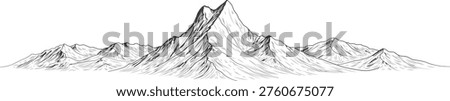 Expansive panoramic vector illustration of Machhapuchhre (Fishtail Mountain) integrated within a continuous Himalayan ridge composition. The artwork emphasizes natural ridge flow, layered peaks, and realistic mountain structure using refined linework. Designed for travel branding, editorial layouts, and large-format prints where a wide scenic composition is essential.