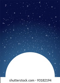 An Expansive, Starry, Night Sky Sits Above A White Moon.