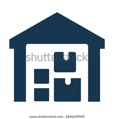 Expansive Warehouse Building Icon Overflowing with Multiple Neatly Stacked Boxes, Beautifully Illustrating Centralized Storage Facilities and Advanced Distribution Logistics Centers for Global Supply