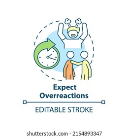 Expect Overreactions Concept Icon. Trauma Informed Teaching. Education Trend Abstract Idea Thin Line Illustration. Isolated Outline Drawing. Editable Stroke. Arial, Myriad Pro-Bold Fonts Use