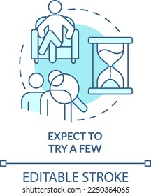 Expect to try few turquoise concept icon. Find LGBTQ friendly therapist abstract idea thin line illustration. Isolated outline drawing. Editable stroke. Arial, Myriad Pro-Bold fonts used