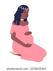 Expectant mother carefully hugging belly semi flat color vector character. Editable figure. Full body person on white. Simple cartoon style spot illustration for web graphic design and animation