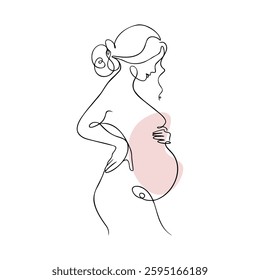 Expectant mother embracing her pregnancy in a minimalistic artistic representation with fluid lines