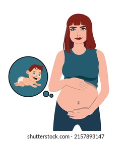 Expectant mother feeling baby kick in her belly.