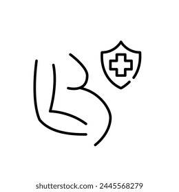 Expectant mother with medical insurance. Icon represents insured prenatal and maternity services. Editable stroke vector